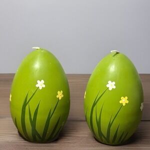 Set Of 2 Figural Egg Shaped Candles Millefiori Design Decor Spring Easter 3.5" T
